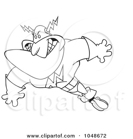 Royalty-Free (RF) Clip Art Illustration of a Cartoon Black And White Outline Design Of A Super Guy by toonaday