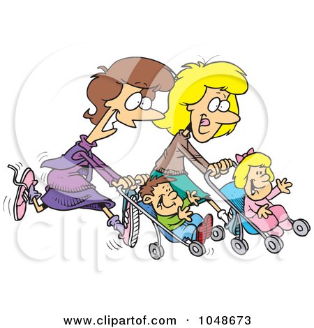 Royalty-Free (RF) Clip Art Illustration of Cartoon Mothers Running With Strollers by toonaday