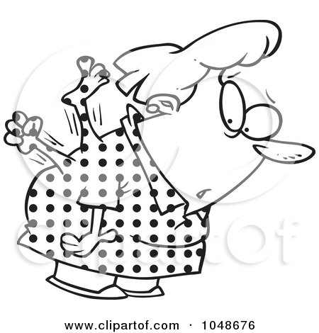 Royalty-Free (RF) Clip Art Illustration of a Cartoon Black And White Outline Design Of A Foot And Hand Struggling In A Woman's Body by toonaday