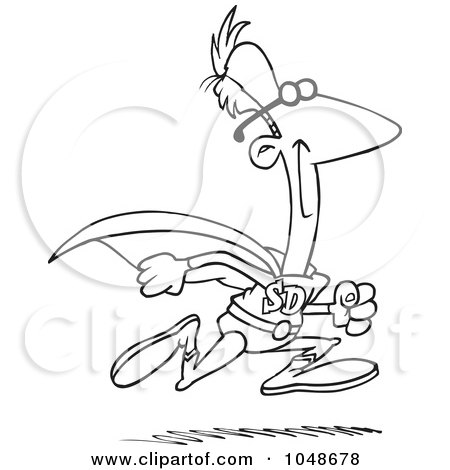 Royalty-Free (RF) Clip Art Illustration of a Cartoon Black And White Outline Design Of A Running Super Dad by toonaday