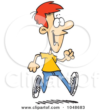 Royalty-Free (RF) Clip Art Illustration of a Cartoon Happy Young Man Taking A Stroll by toonaday