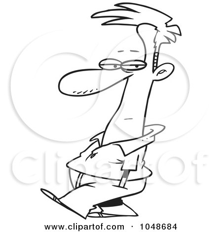 Royalty-Free (RF) Clip Art Illustration of a Cartoon Black And White Outline Design Of A Guy Strolling by toonaday