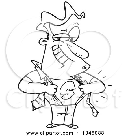Royalty-Free (RF) Clip Art Illustration of a Cartoon Black And White Outline Design Of A Super Business Man by toonaday
