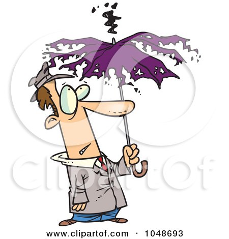 Royalty-Free (RF) Clip Art Illustration of a Cartoon Man Under A Struck Umbrella by toonaday