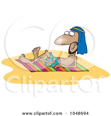 Royalty-Free (RF) Clip Art Illustration of a Cartoon Arabian Man Sun Bathing by toonaday