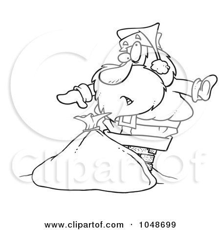 Royalty-Free (RF) Clip Art Illustration of a Cartoon Black And White Outline Design Of Santa Stuck In A Chimney by toonaday