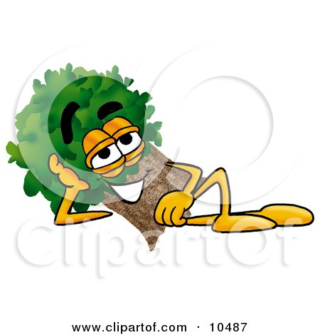Clipart Picture of a Tree Mascot Cartoon Character Resting His Head on His Hand by Mascot Junction