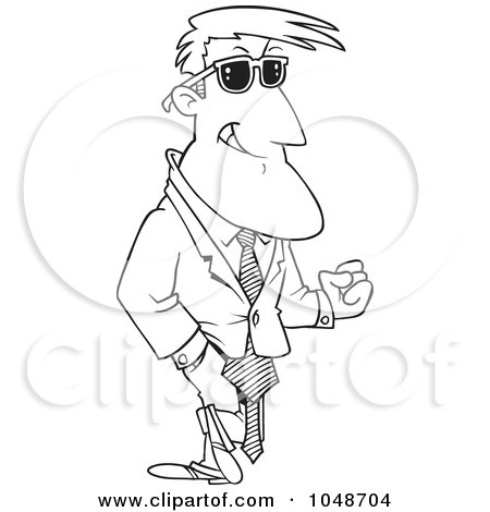 Royalty-Free (RF) Clip Art Illustration of a Cartoon Black And White Outline Design Of A Hunky Businessman by toonaday