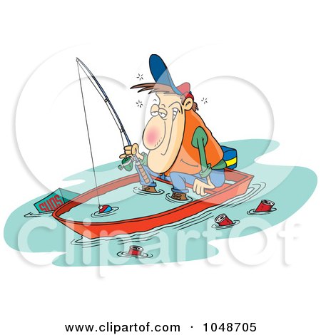 Cartoon Drunk Man Fishing In A Sinking Boat Posters Art