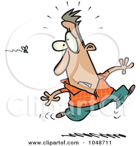 Royalty-Free (RF) Clip Art Illustration of a Cartoon Man Running From A Swarm Of Bees by toonaday