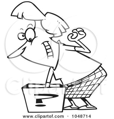Royalty-Free (RF) Clip Art Illustration of a Cartoon Black And White Outline Design Of A Woman Reaching In A Surprise Box by toonaday