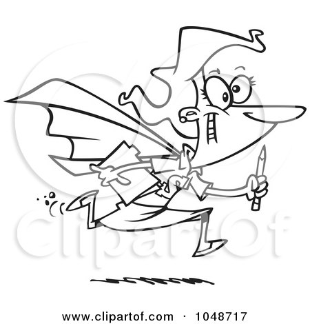 Royalty-Free (RF) Clip Art Illustration of a Cartoon Black And White Outline Design Of A Super Secretary by toonaday