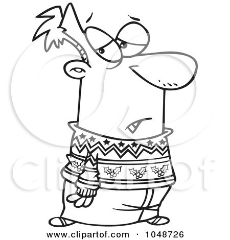 Royalty-Free (RF) Clip Art Illustration of a Cartoon Black And White Outline Design Of A Man Wearing A Festive Sweater by toonaday