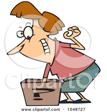 Royalty-Free (RF) Clip Art Illustration of a Cartoon Woman Reaching In A Surprise Box by toonaday