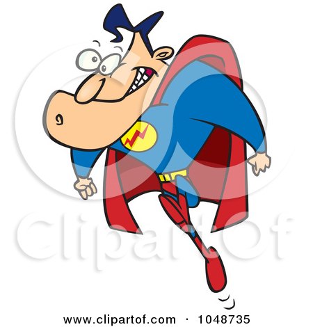 Royalty-Free (RF) Clip Art Illustration of a Cartoon Running Super Guy by toonaday