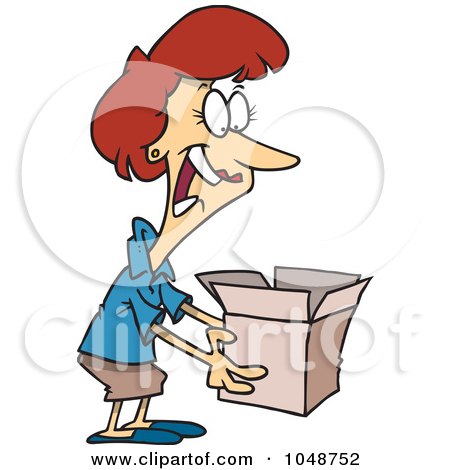 Royalty-Free (RF) Clip Art Illustration of a Cartoon Woman Holding A Surprise In A Box by toonaday