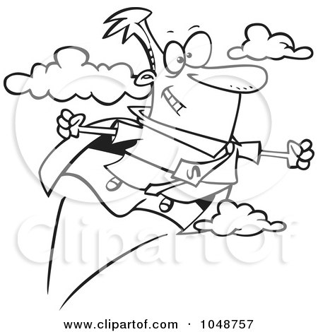 Royalty-Free (RF) Clip Art Illustration of a Cartoon Black And White Outline Design Of A Super Businessman by toonaday