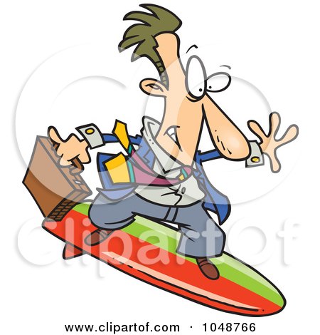 Royalty-Free (RF) Clip Art Illustration of a Cartoon Surfing Businessman by toonaday