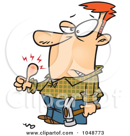 Royalty-Free (RF) Clip Art Illustration of a Cartoon Carpenter With A Swollen Thumb by toonaday