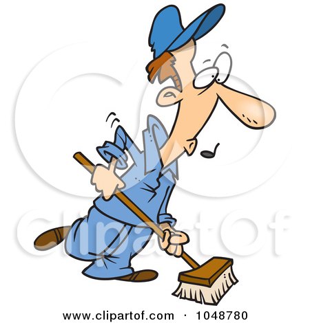 Royalty-Free (RF) Clip Art Illustration of a Cartoon Janitor Using A ...