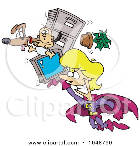 Royalty-Free (RF) Clip Art Illustration of a Cartoon Super Woman Flying by toonaday