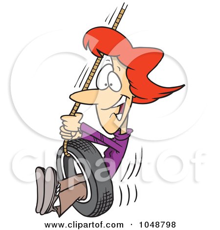 Royalty-Free (RF) Clip Art Illustration of a Cartoon Woman Playing On A Tire Swing by toonaday