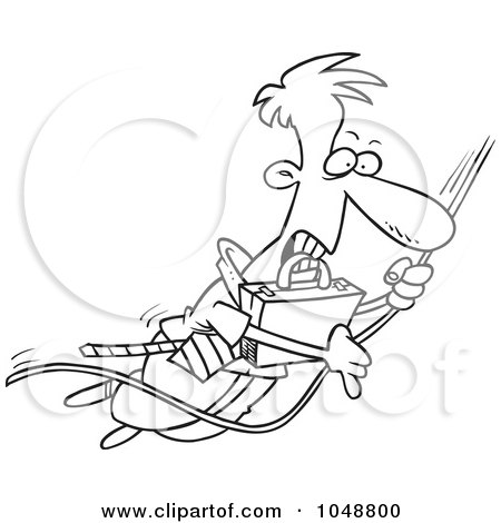 Royalty-Free (RF) Clip Art Illustration of a Cartoon Black And White Outline Design Of A Swinging Businessman by toonaday