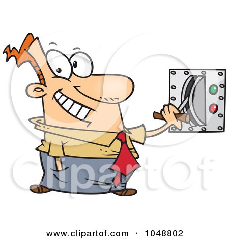 Royalty-Free (RF) Clip Art Illustration of a Cartoon Businessman Flipping A Switch by toonaday
