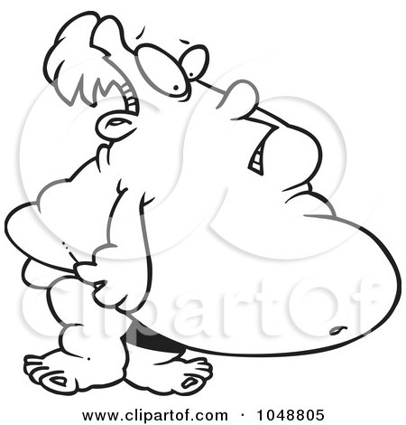 Royalty-Free (RF) Clip Art Illustration of a Cartoon Black And White Outline Design Of A Fat Man In A Speedo by toonaday