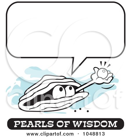Royalty-Free (RF) Clip Art Illustration of a Wise Pearl Of Wisdom Holding A Pearl Under A Word Balloon by Johnny Sajem