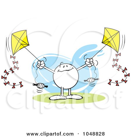 Royalty-Free (RF) Clip Art Illustration of a Multi Tasking Moodie Character Flying Two Kites by Johnny Sajem