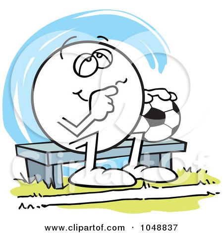Royalty-Free (RF) Clip Art Illustration of an Moodie Character Soccer Bench Woarmer Day Dreaming by Johnny Sajem