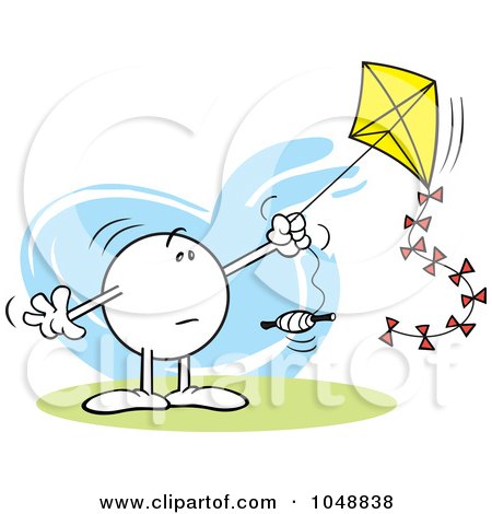 Royalty-Free (RF) Clip Art Illustration of a Puzzled Moodie Character Flying A Kite by Johnny Sajem