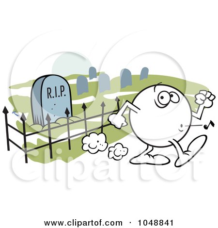 Royalty-Free (RF) Clip Art Illustration of a Moodie Character Whistling Past A Graveyard by Johnny Sajem
