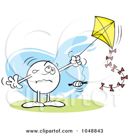 Royalty-Free (RF) Clip Art Illustration of a Sad Moodie Character Flying A Kite by Johnny Sajem