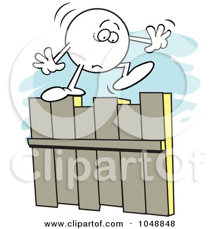 Royalty-Free (RF) Clip Art Illustration of a Fearful Moodie Character On A Fence by Johnny Sajem