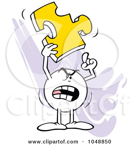 Royalty-Free (RF) Clip Art Illustration of an Angry Moodie Character Holding A Puzzle Piece by Johnny Sajem