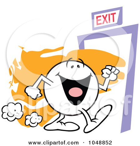 Royalty-Free (RF) Clip Art Illustration of a Moodie Character Making A Happy Exit by Johnny Sajem