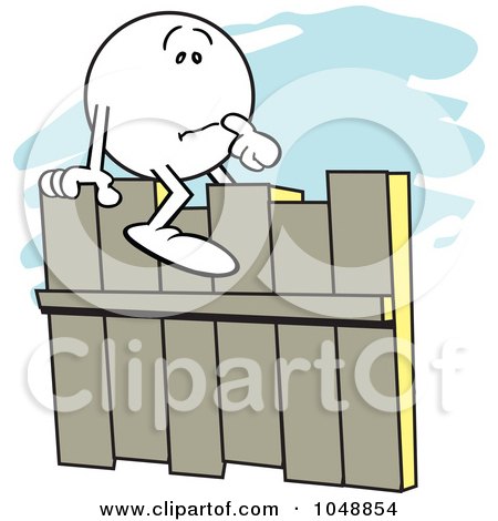 Royalty-Free (RF) Clip Art Illustration of a Moodie Character Straddling A Fence by Johnny Sajem
