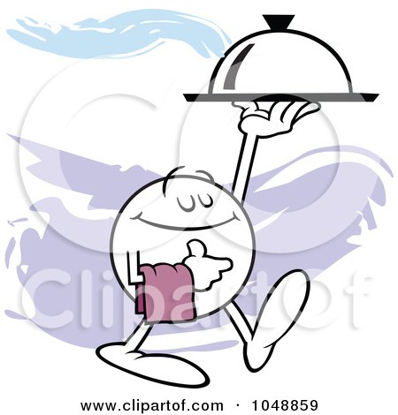 Royalty-Free (RF) Clip Art Illustration of a Moodie Character Waiter Serving Dinner by Johnny Sajem