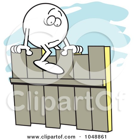 Royalty-Free (RF) Clip Art Illustration of a Fearful Moodie Character Straddling A Fence by Johnny Sajem