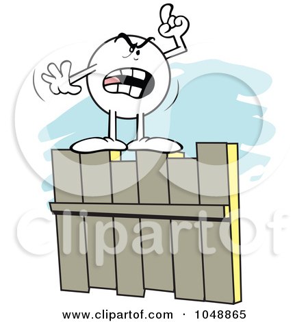 Royalty-Free (RF) Clip Art Illustration of a Mad Moodie Character On A Fence by Johnny Sajem