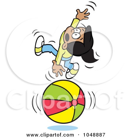 Royalty-Free (RF) Clip Art Illustration of a Hispanic Girl Losing Her Balance On A Ball by Johnny Sajem