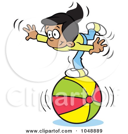 Royalty-Free (RF) Clip Art Illustration of a Hispanic Girl Balancing On A Beach Ball by Johnny Sajem