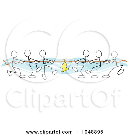 Royalty-Free (RF) Clip Art Illustration of Sticklers Pulling In Tug Of War Over Blue by Johnny Sajem