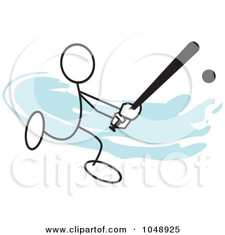Royalty-Free (RF) Clip Art Illustration of a Stickler Playing Baseball Over Blue by Johnny Sajem