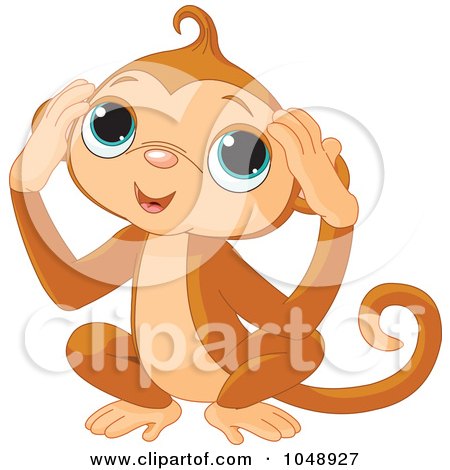 Royalty-Free (RF) Clip Art Illustration of a Cute Hear No Evil Monkey by Pushkin