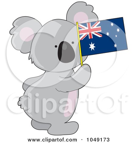 Royalty-Free (RF) Clip Art Illustration of a Cute Australian Koala Holding A Flag by Maria Bell
