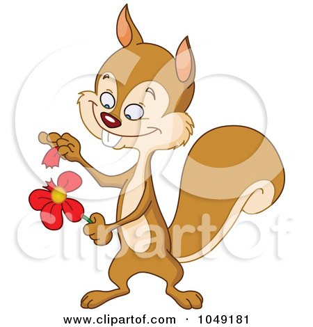 Royalty-Free (RF) Clip Art Illustration of a Squirrel Playing Loves Me Not With Flower Petals by yayayoyo