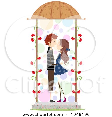 Royalty-Free (RF) Clip Art Illustration of a Valentine Stick Couple About To Kiss In A Gazebo by BNP Design Studio